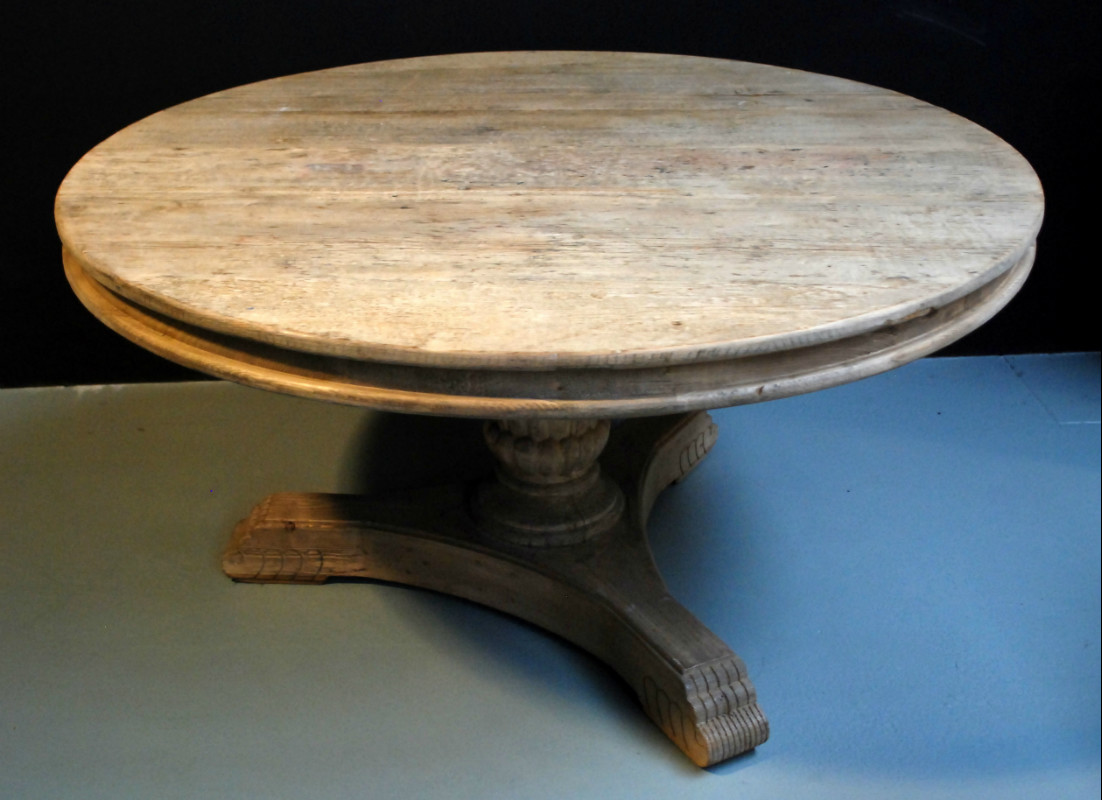 ik ontbijt Perceptie bladeren Robuuste ronde tafel.Antieke ronde tafel - eetkamertafel - Antieke tafels,  tafels van oud hout. landelijke tafels. - De Jong Interieur