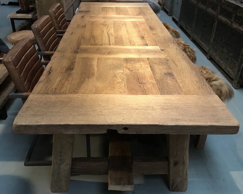 ET 127-C, Rustic wooden dining table, 200 years old stone oak