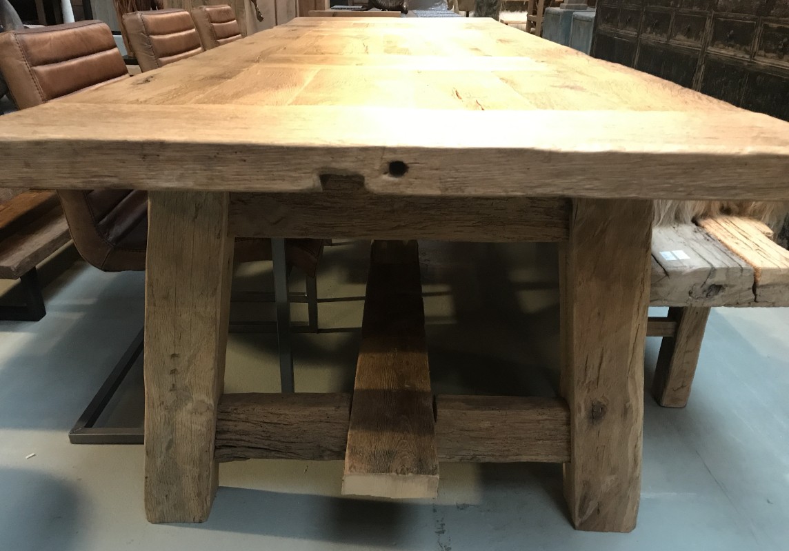 ET 127-C, Rustic wooden dining table, 200 years old stone oak