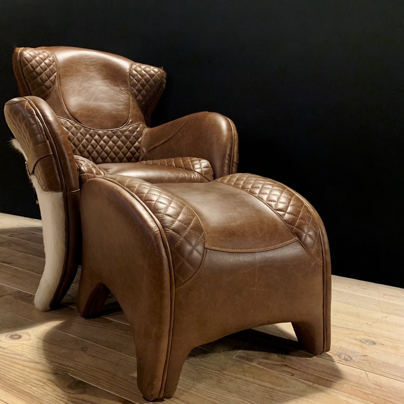 Lederen fauteuil met koperen - Fauteuils Zitmeubels, banken, fauteuils, stoelen sofa's - Jong Interieur
