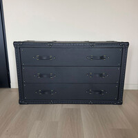 KO 179, Black leather trunk with 3 drawers 