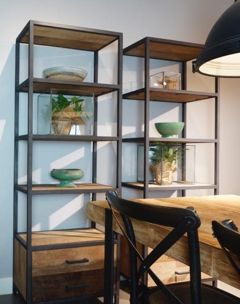 Open kast gemaakt van metaal en Wood / collectie - Kasten - landelijke meubels, Meubels inrichting, - De Jong Interieur