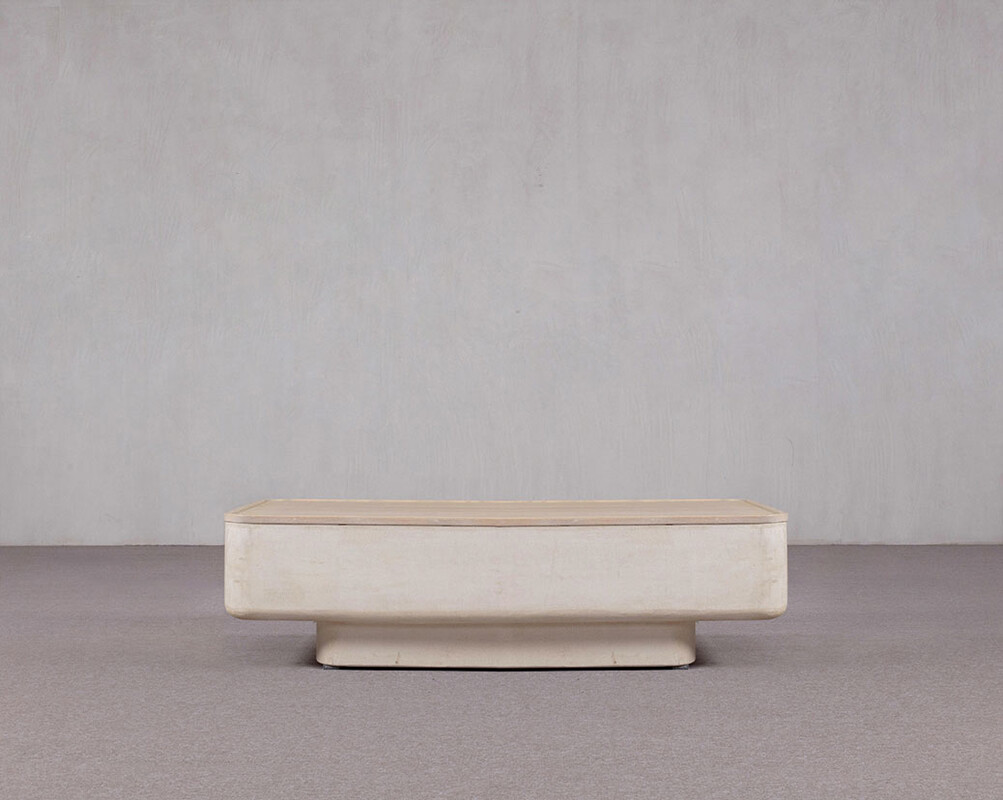 L-44, White coffee table with wooden top