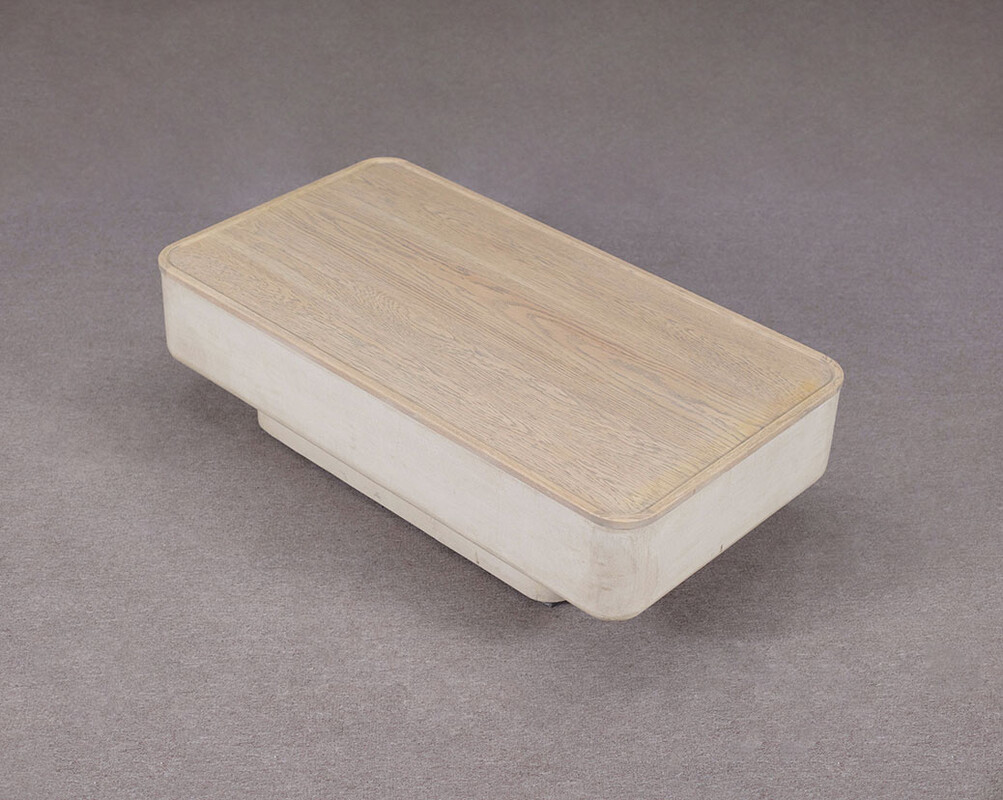 L-44, White coffee table with wooden top